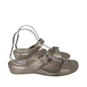 ECCO Metallic Bronze Leather Buckle Strap Wedge Sandals Women Size 40